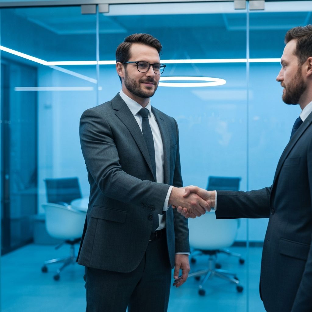 Business partners shaking hands — a commitment to results